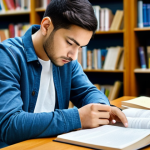 **

A focused student, fully clothed in casual but appropriate attire, studying diligently at a desk covered with textbooks and notes. The background is a well-lit, organized library. The overall atmosphere is one of quiet concentration and learning. safe for work, appropriate content, professional, modest, family-friendly, perfect anatomy, correct proportions, natural pose, well-formed hands, proper finger count, natural body proportions, high quality.

**