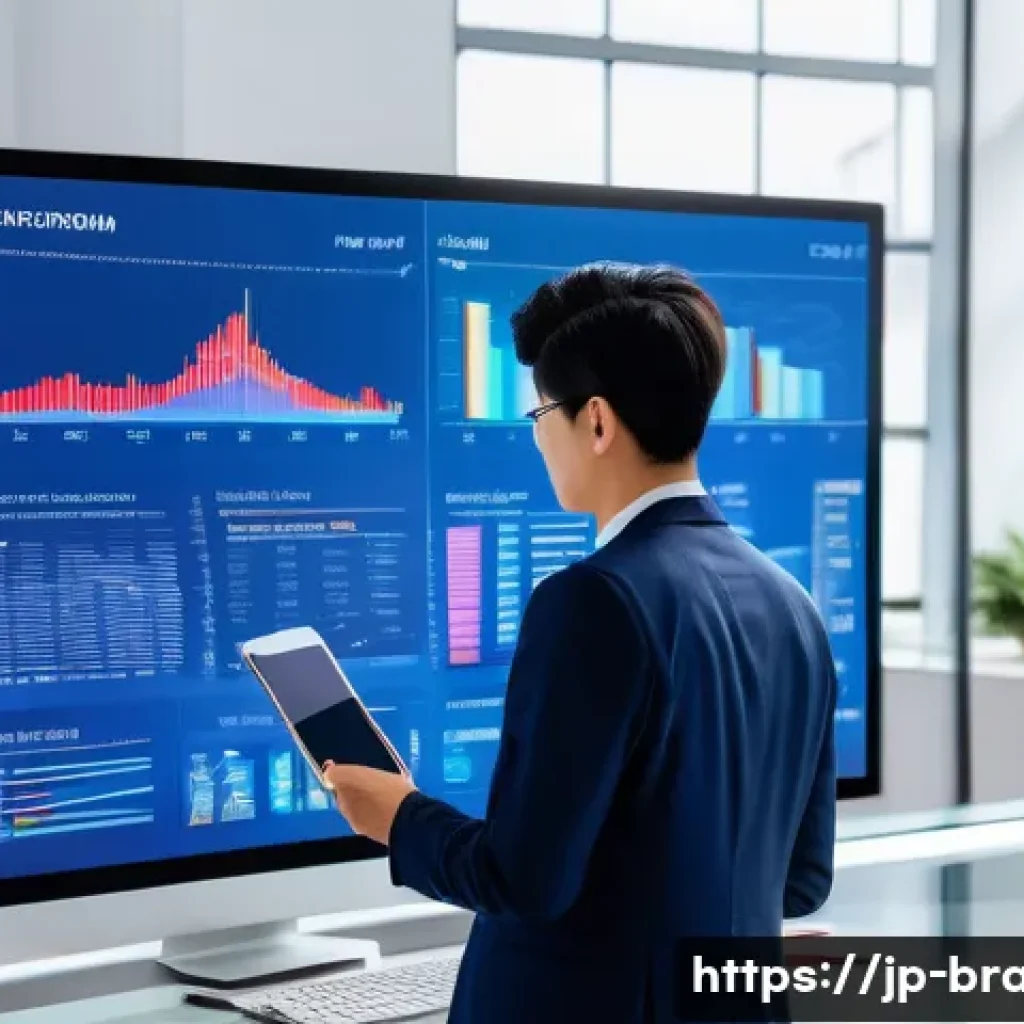 브랜드 커뮤니케이션에서 크리에이티브 활용법 - A sleek, modern digital marketing workspace featuring a Japanese professional in business casual att...