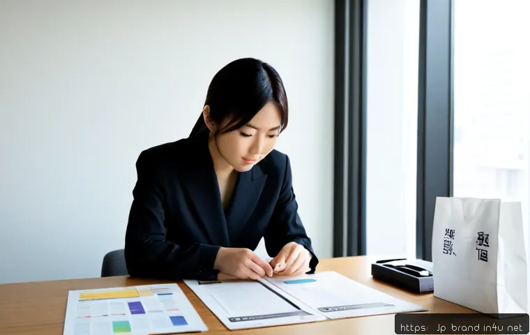 브랜드 커뮤니케이션 전문가의 도전 과제 - Photorealistic Japanese brand communications specialist in a modern Tokyo office, thoughtfully revie...